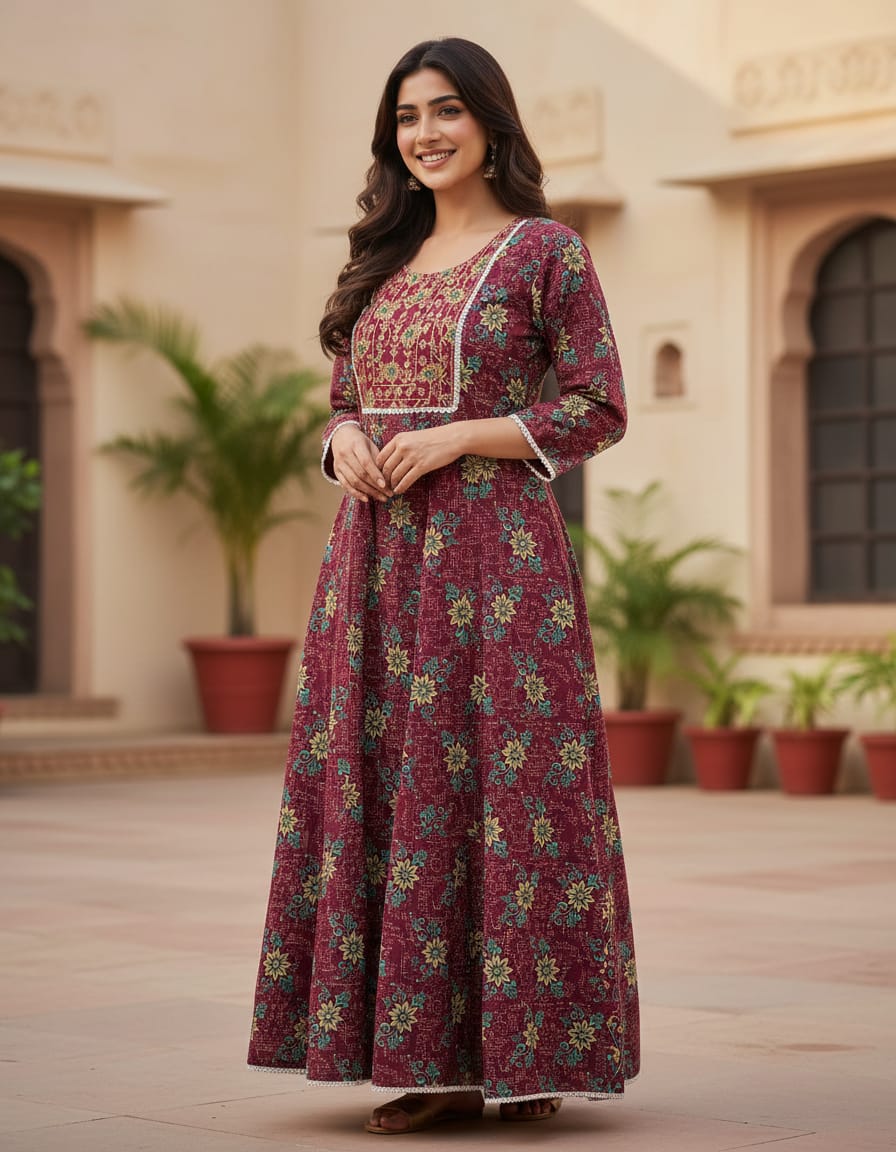 2XL-Size Anarkali long Kurti – Elegant Everyday|Soft Rayon Kurti
